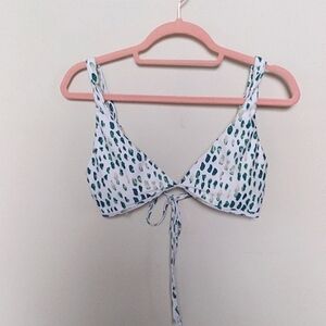 Shein White and Green Abstract Watercolor Print Bikini Top Size Large
